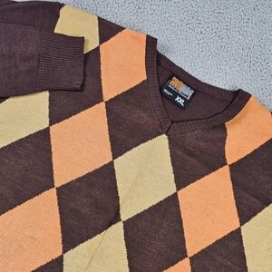 Southpole‎ Sweater Mens 2XL Brown Argyle Diamond V Neck Knit Pullover Preppy